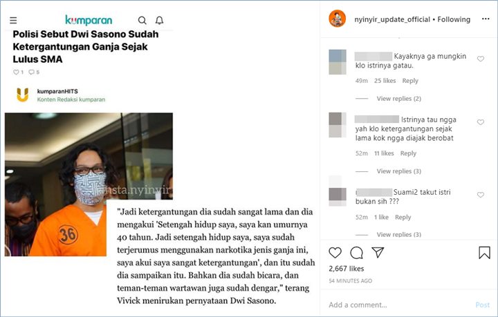 dwi sasono disebut telah mengonsumsi narkoba sejak duduk di bangku sma