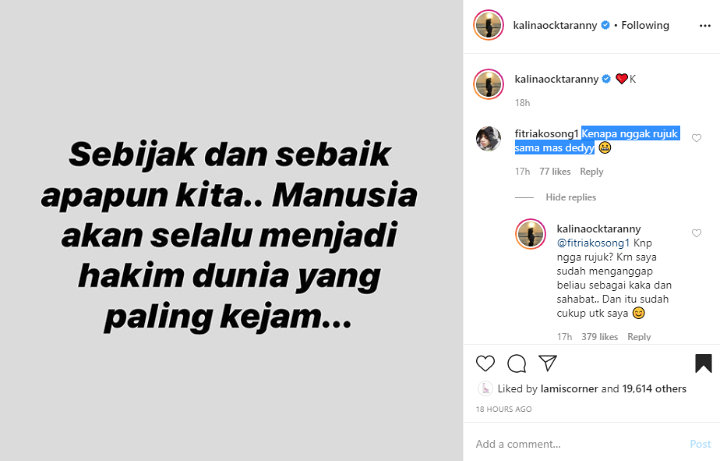 Cerai Ketiga Kalinya, Kalina Oktarani Beri Jawaban Soal Kemungkinan Rujuk dengan Deddy Corbuzier