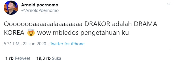 Chef Arnold Tak Tahu Singkatan Drakor dan Pelakor, Banjir Komentar Jenaka Warga Twitter