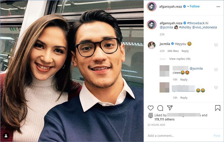 afgan dan jessica mila sontak membuat gembar warganet karena dianggap serasi dalam potret swafoto