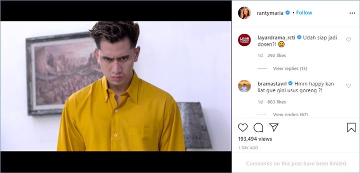 verrell bramasta mengomentari unggahan ranty maria di instagram