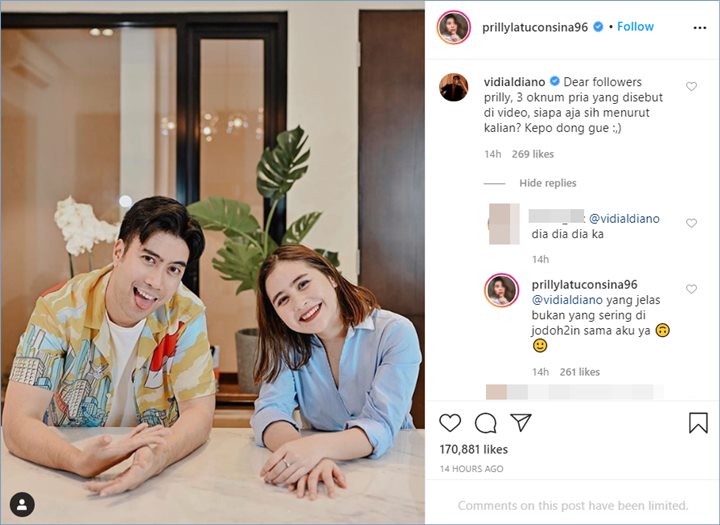 vidi aldiano komentari unggahan prilly latuconsina
