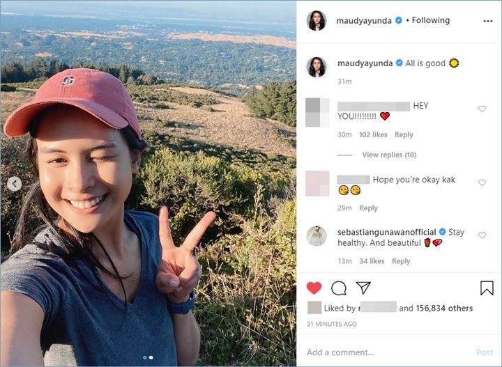 maudy ayunda membagikan potret tersenyum seraya memastikan baik-baik saja