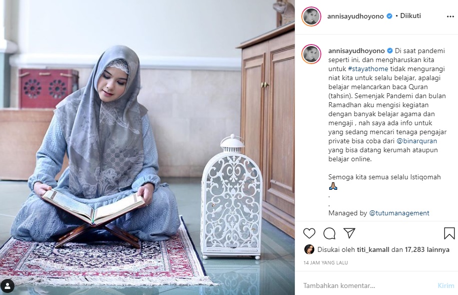 Cantik Berhijab Seraya Baca Alquran, Annisa Pohan Justru Tuai Tanggapan Pro-Kontra