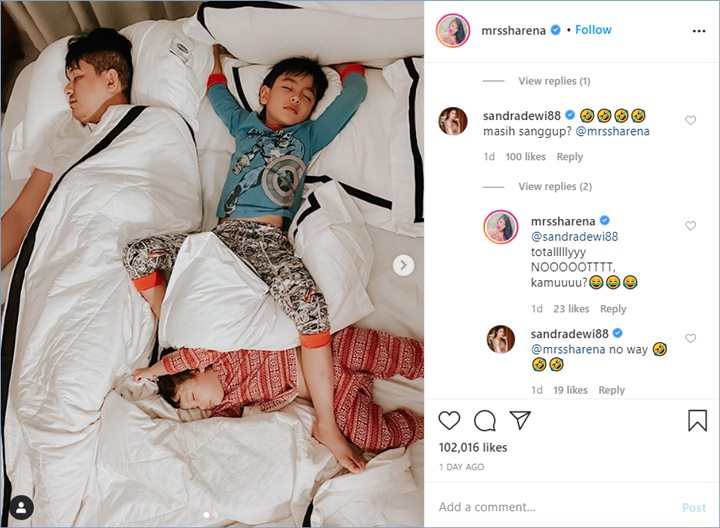 sandra dewi menuliskan komentar di unggahan sharena delon tentang keluarga