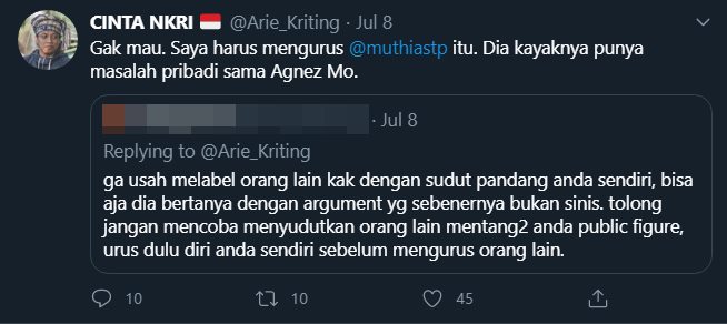 arie kriting memberikan pembelaan usai seorang warganet menyebutkan agnez mo tidak jadi go international