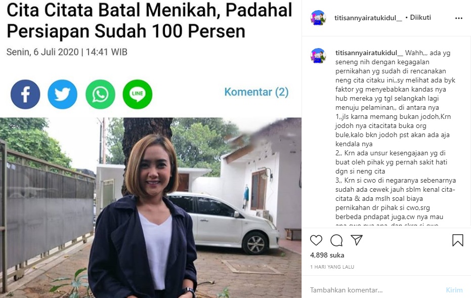 Cita Citata Batal Nikah, Peramal Ini Sebut Ada Campur Tangan Orang yang Pernah Sakit Hati