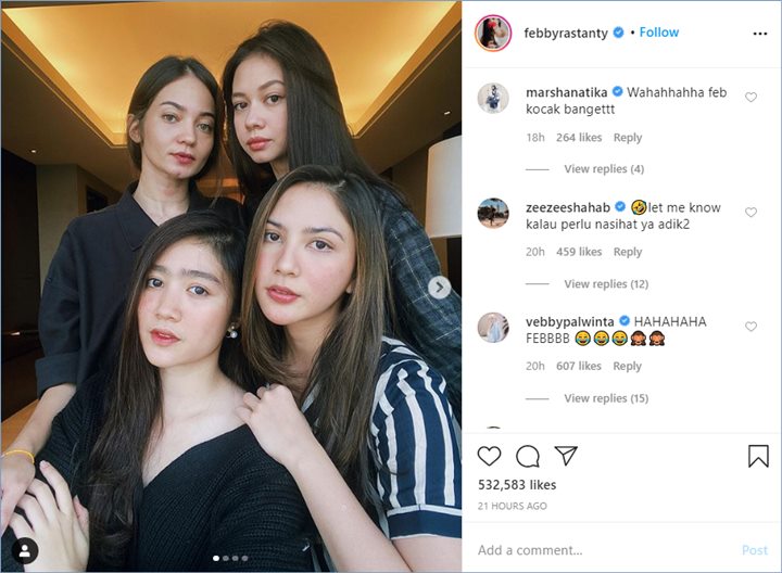 febby rastanty membuat sederet selebriti ternama tertawa karena caption buatannya