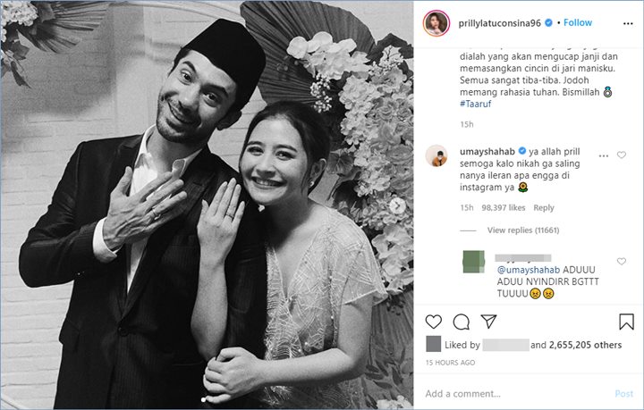 umay shahab terlihat menuliskan komentar di unggahan prilly latuconsina dan dituding menyindir dinda hauw serta rey mbayang