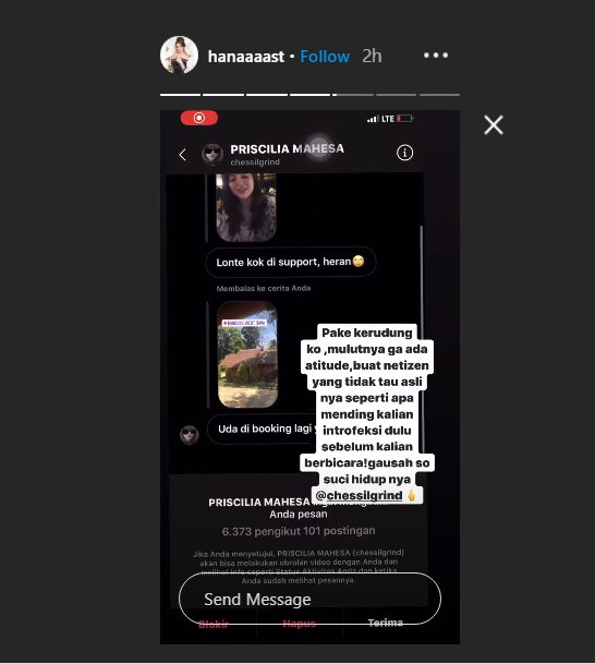 hana hanifah memberikan balasan pedas untuk warganet julid