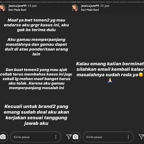 Tolak Endorse dan Collab, Jessica Jane Tak Mau Kantongi Duit dari Kasus Perselingkuhan Ericko Lim