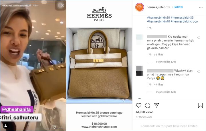 nikita mirzani terlihat berada di dalam mal dan memamerkan tas mewah miliknya sontak membuatnya dibandingkan dengan nagita slavina dan syahrini lantaran dianggap pamer