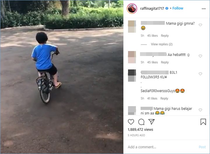 putra raffi ahmad dan nagita slavina sudah berhasil mengendarai sepeda roda dua