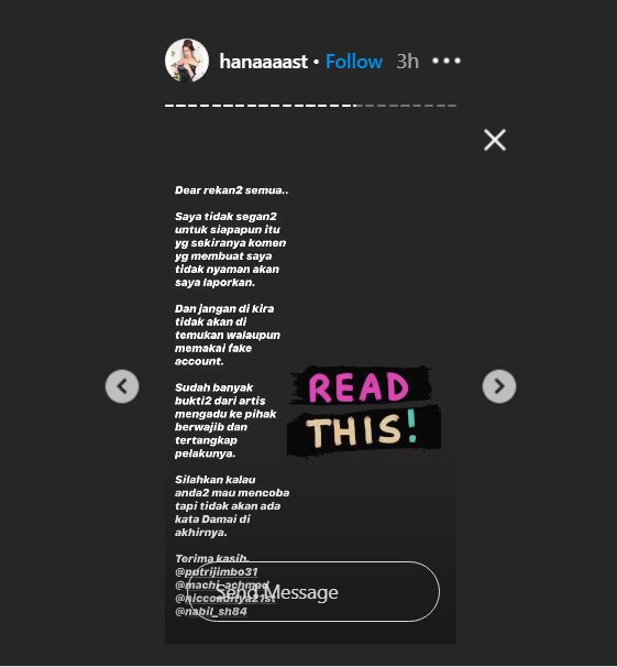 hana hanifah langsung mengungkapkan akan mempermasalahkan komentar julid yang ia dapat ke jalur hukum dan tidak mau ambil jalur damai