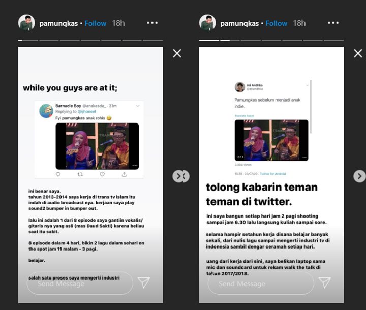 pamungkas membenarkan jika ia sempat mengisi acara islami di televisi sebagai band
