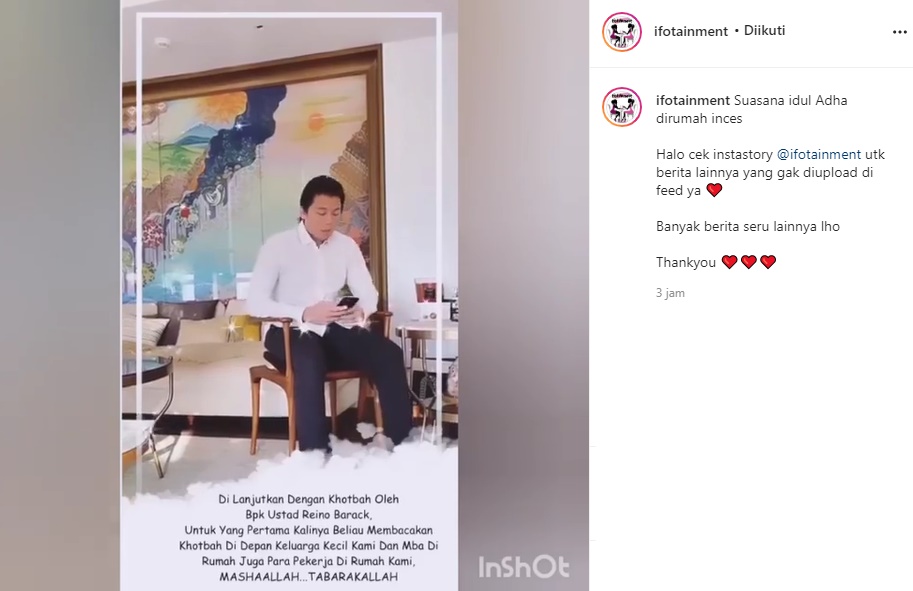 Syahrini Abadikan Momen Reino Barack Jadi Imam Salat Idul Adha di Rumah, Malah Tuai Respon Sinis