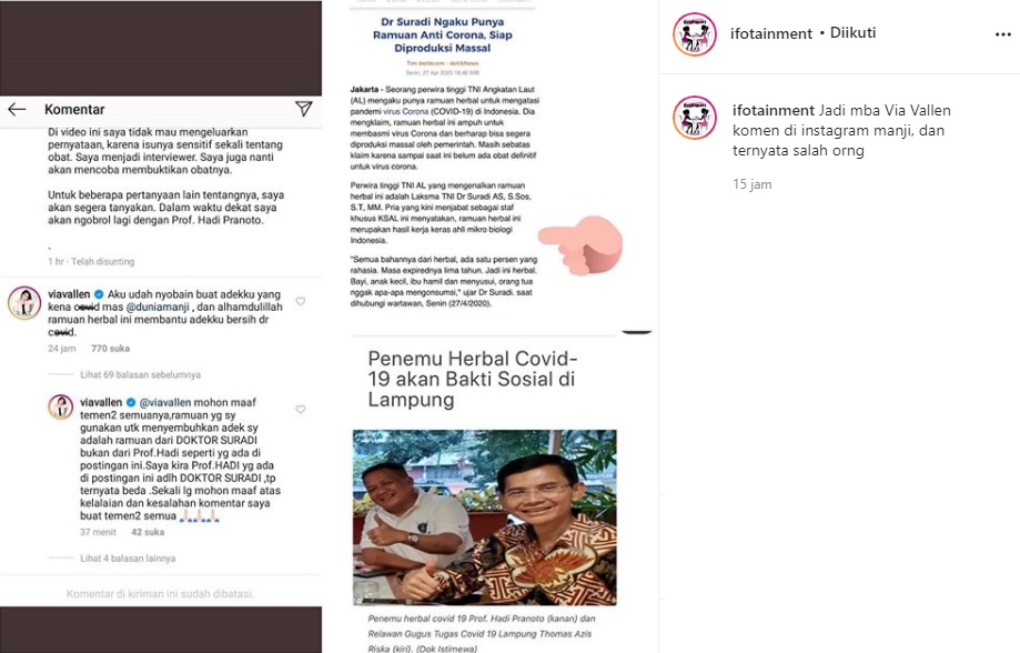 Salah Orang, Via Vallen Ralat Soal Kesembuhan Adiknya Karena Obat Covid-19 Buatan Narasumber Anji