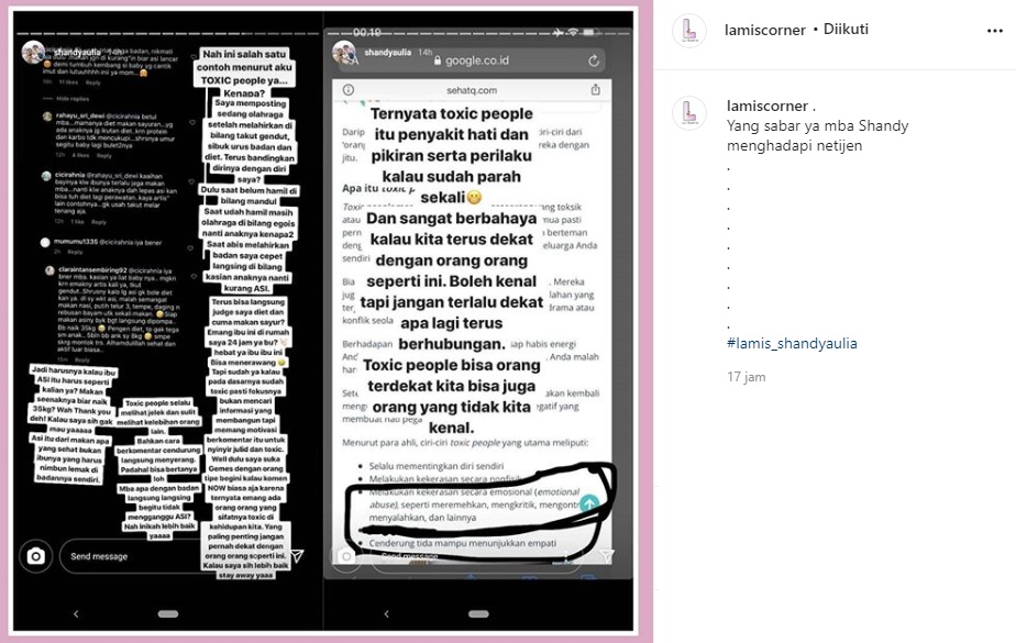 Selain Beri Tanggapan, Shandy Aulia Juga Sebutkan Bahaya Ini dari Komentar ‘Toxic People’