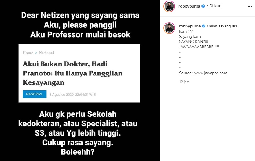 Robby Purba Sindir Telak Narasumber Anji yang Akui Sebutan Profesor adalah Panggilan Kesayangan