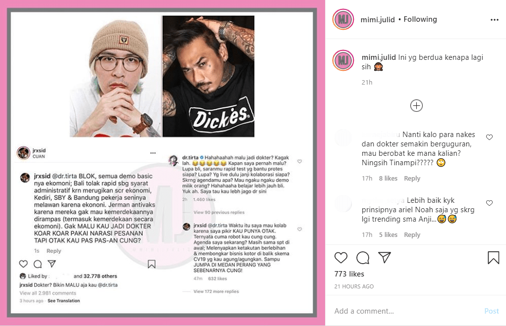 Saling Adu Argumen, Jerinx SID Sebut dr Tirta Robot Hingga Singgung Soal Profesi Dokter