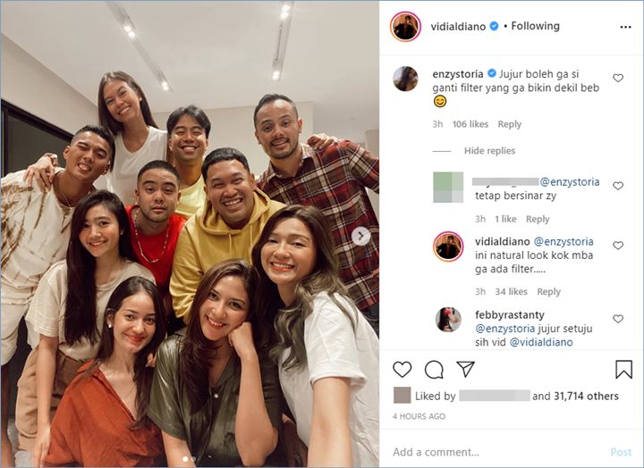 enzy storia dan febby rastanty kompak memprotes vidi aldiano lantaran penyanyi tampan itu menggunakan filter foto yang membuat terlihat dekil