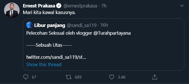 ernest prakasa mengharapkan agar kasus pelecehan seksual yang dilakukan oleh turah parthayana dikawal