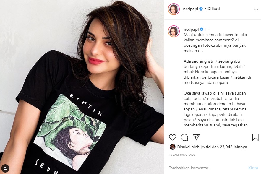 Jerinx SID Dipolisikan, Nora Alexandra Jawab Tudingan Biarkan Suami Bicara Kasar di Medsos