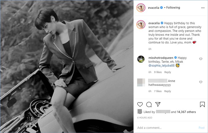 eva celia membagikan potret lawas sophia latjuba untuk mengucapkan selamat ulang tahu manis, yang disebut oleh warganet mirip dengan anne hathaway