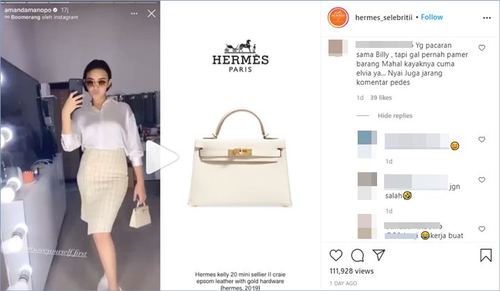 amanda manopo terlihat mengenakan tas mini dengan harga ratusan juta rupiah dibandingkan dengan elvia cerroline