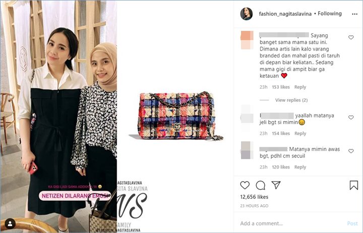 nagita slavina sontak kembali diagungkan karena berusaha menyembunyikan tas mini berharga hampir 100 juta rupiah