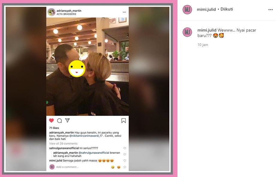 Heboh Foto Nikita Mirzani Ciuman Bibir dengan Selebgram Adriansyah Martin, Pacaran?