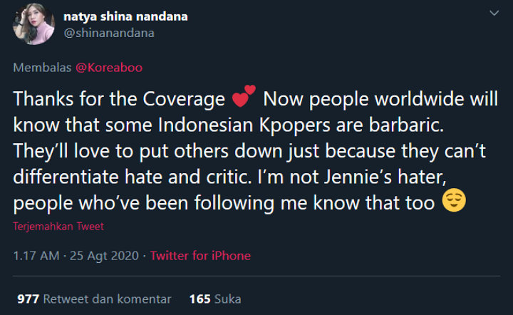 natya shina mengungkapkan terima kasih kepada koreaboo