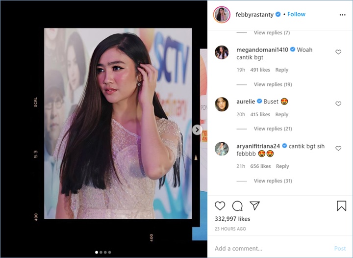 potret cantik febby rastanty di perayaan ulang tahun sctv mendapatkan pujian dari sederet artis ternama