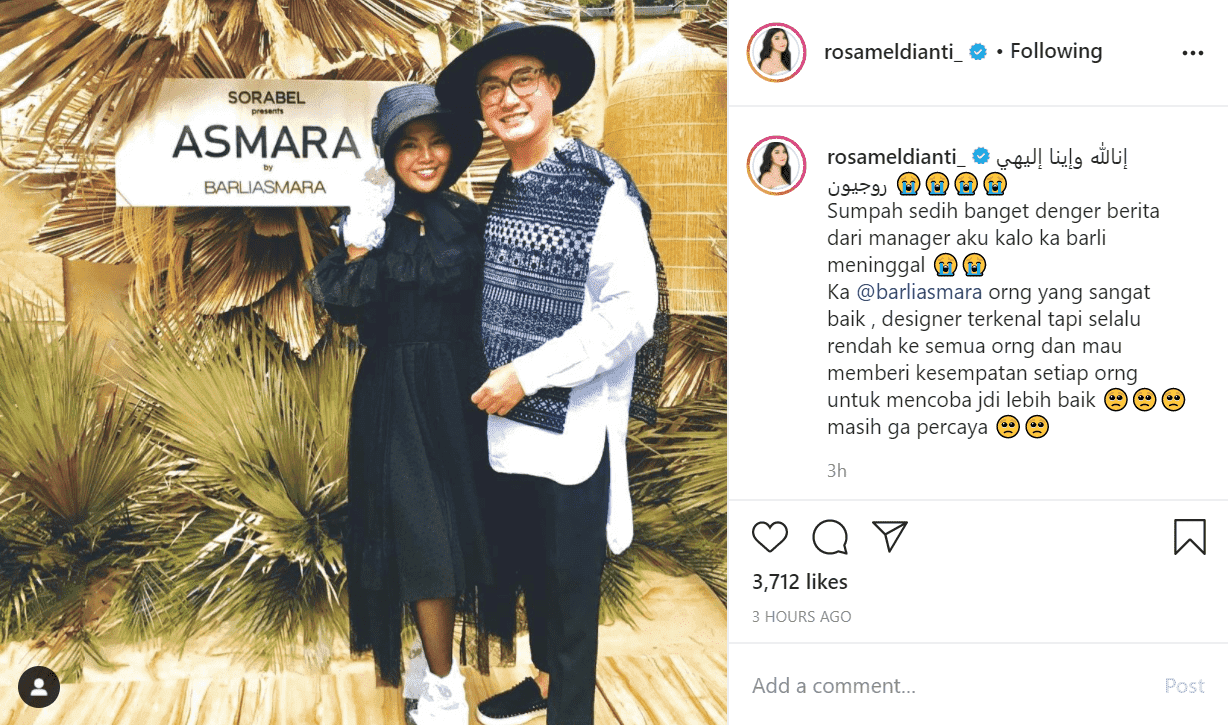 Ikut Berduka Atas Meninggalnya Almarhum Barli Asmara, Rosa Meldianti Justru Dikritik Gara-gara Ini