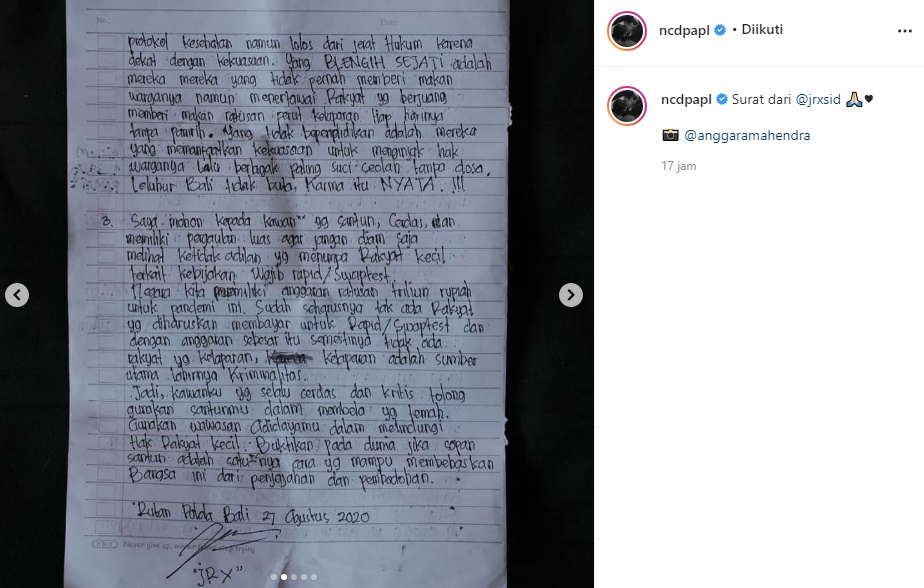 Tulis Surat dari Balik Penjara, Jerinx SID Sampaikan 3 Poin Salah Satunya Minta Diteliti