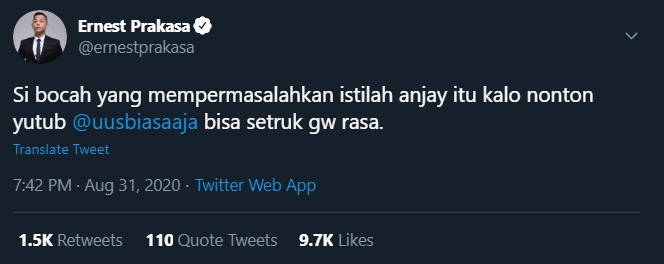 ernest prakasa memberikan kritik kepada lutfi agizal yang mempermasalahkan anjay