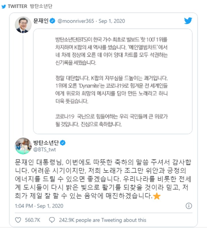 BTS Tanggapi Cuitan Presiden Moon Jae In Soal Kesuksesannya Bertengger di Puncak Billboard Hot 100