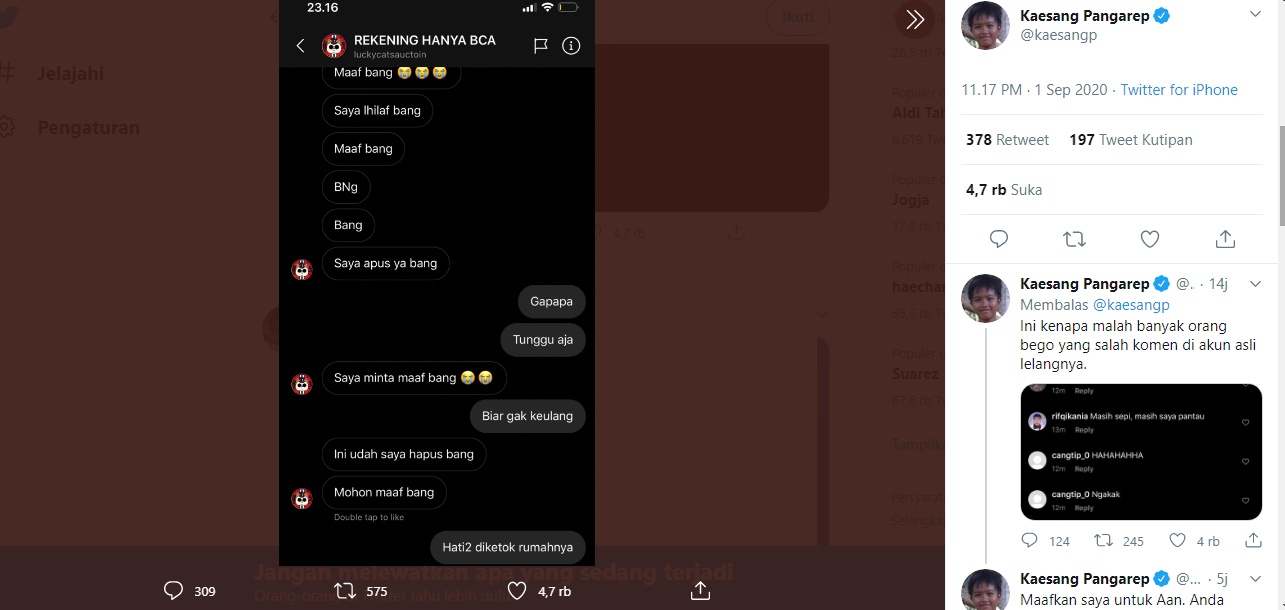 Aksi Kalem Kaesang Pangarep Hadapi Penipu Lelang Fiktif Viral, Pelaku Berhasil Ditakuti Balik
