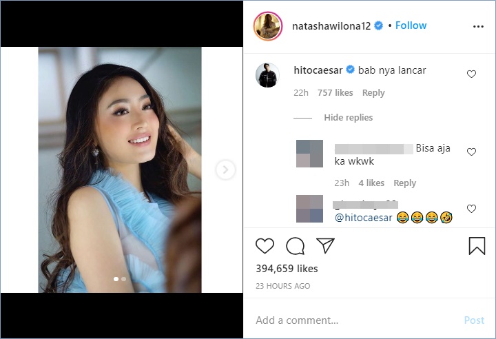 immanuel caesar hito terlihat memberikan komentar di unggahan natasha wilona