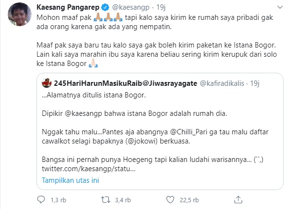 Dicibir Tak Tahu Malu Gara-gara Kirim Paket ke Istana Bogor, Kaesang Pangarep: Saya Marahin Ibu Saya