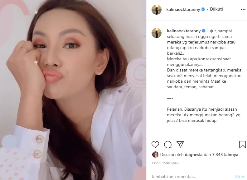 Ramai Artis Jadikan Narkoba ‘Pelarian’, Kalina Oktarani Tulis Pesan Monohok