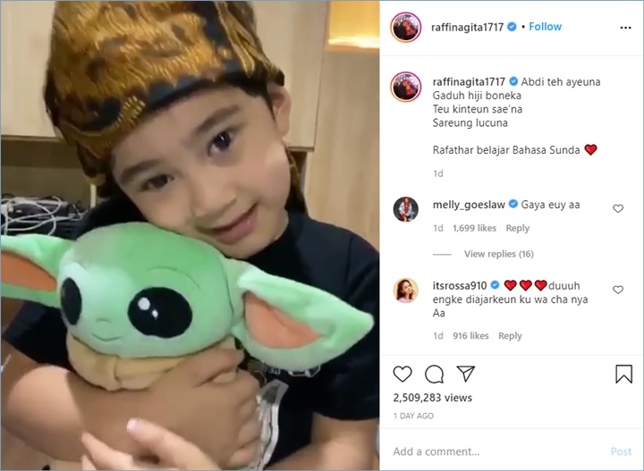 putra raffi ahmad dan nagita slavina mendapatkan sorotan dari selebriti serta warganet karena menyanyi menggunakan bahasa sunda di unggahan terbaru