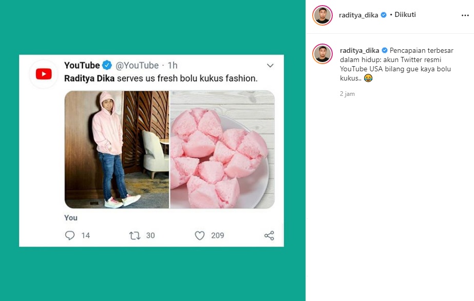 Fesyen Disamakan Bolu Kukus oleh YouTube USA, Raditya Dika: Pencapaian Terbesar dalam Hidup