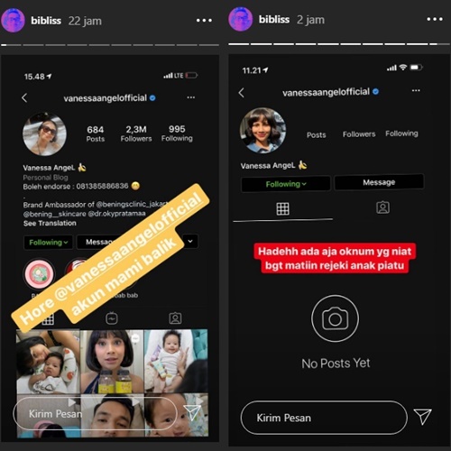 Belum 24 Jam Kembali, Akun IG Vanessa Angel Lenyap Lagi Bikin Bibi Ardiansyah Berang