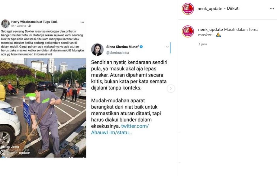Komentar Sherina Soal Dokter Dihukum Nyapu Gara-gara Tak Pakai Masker Saat di Mobil Disorot