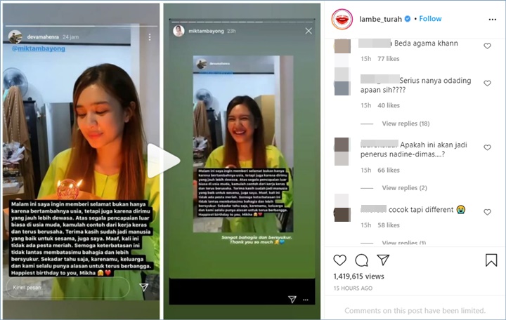 mikha tambayong dan deva mahenra menjadi berbincangan karena mempunyai perbedaan keyakinan yang dianut