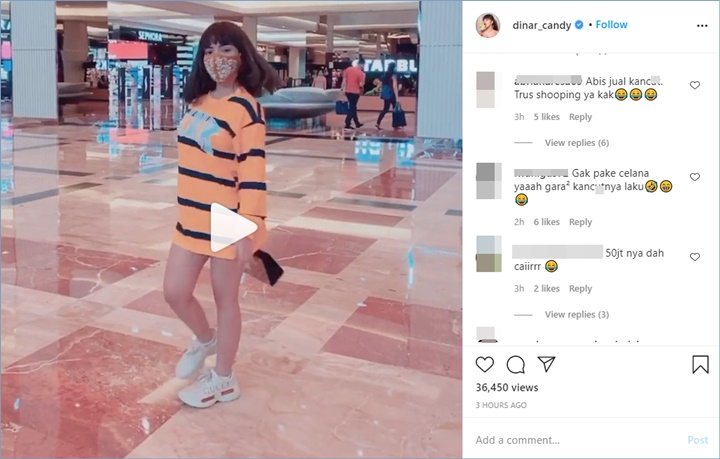 dinar candy langsung disinggung mengenai uang 50 juta hasil dari menjual celana dalam miliknya di kolom komentar unggahan terbaru