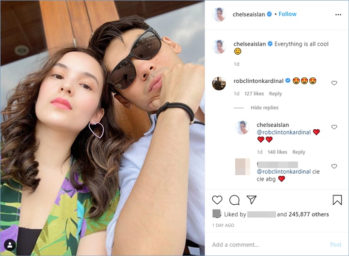 interaksi chelsea islan dan sang kekasih, rob clinton kardinal di unggahan instagram