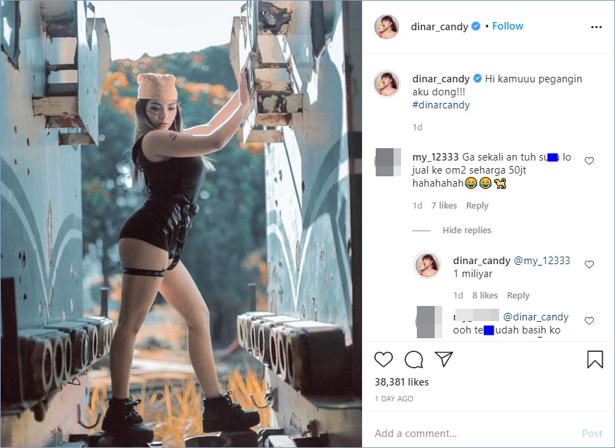 dinar candy sontak langsung menjawab salah satu komentar miring yang ia dapatkan di unggahannya di instagram pribadinya