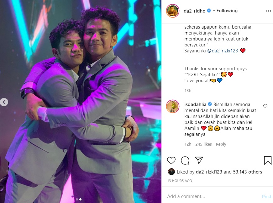 Ridho DA Tulis Pesan Menyetuh untuk Kembaran, Iis Dahlia Nimbrung Doakan Kuat Hati dan Mental